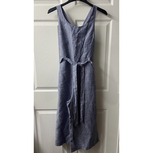 Rachel Zoe Linen Jumper Womens 8 blue Scoop Neck Baggy Leg Cropped Lagenlook - Picture 2 of 14